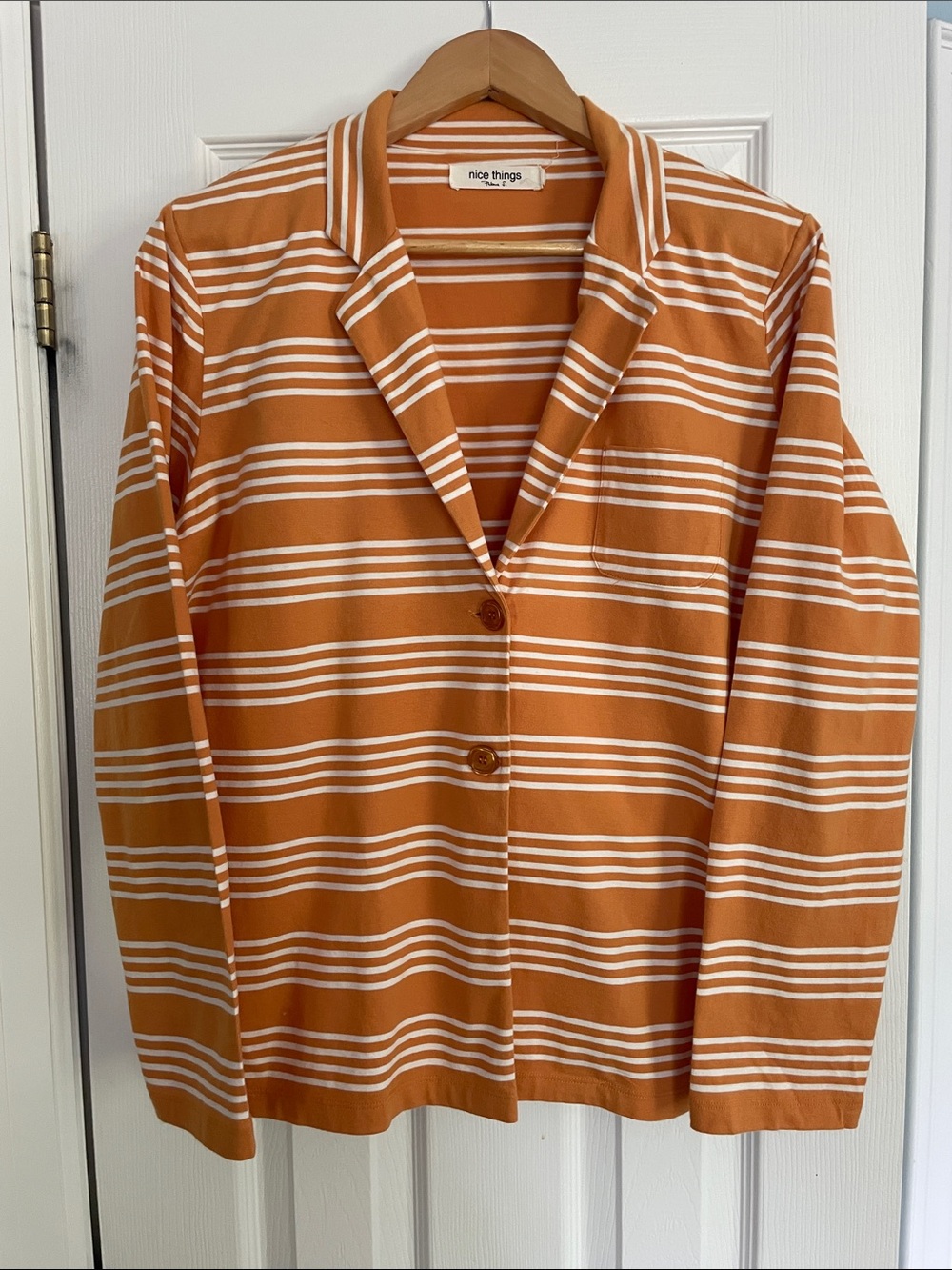 Striped Button-Front Shirt/Blazer - mustard/white